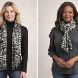 Max Studio Cold Shoulder Sweater + Black Turtleneck + Zebra Scarf 3pc Bundle